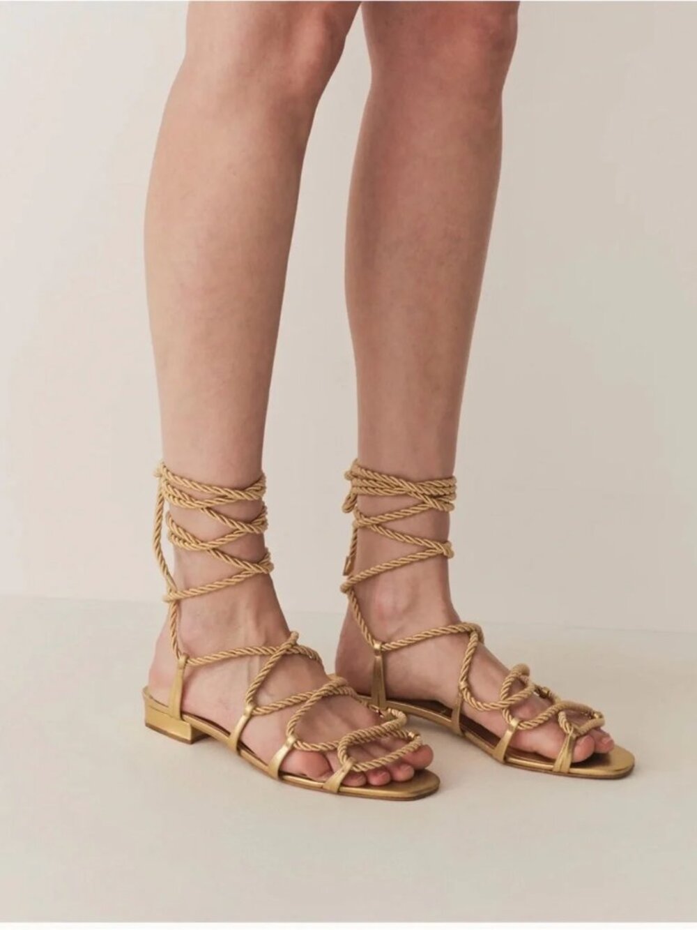 DOEN Castille Gladiator Sandal Gold Tie Up Flats 38 8
